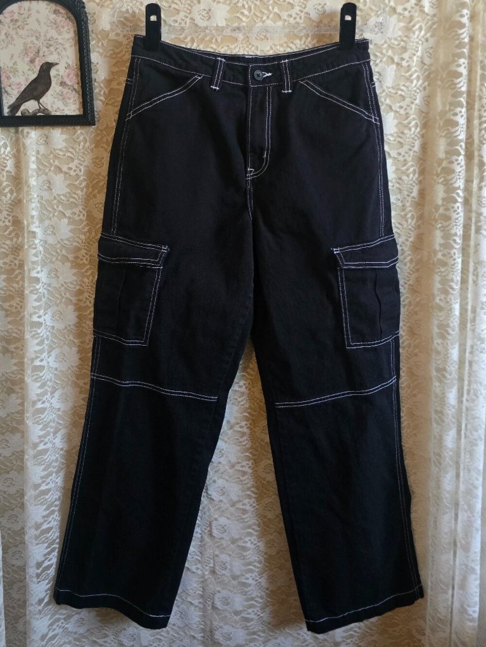 H&M Divided Black High-Waisted Wide-Leg Cargo Pants - streetwear - goth - skate